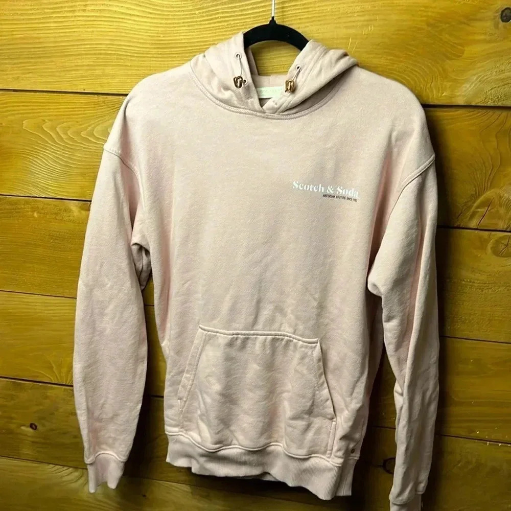 Scotch & Soda Womens Hooded Sweatshirt light pink M 100% Organic Cotton Soft Y2K
